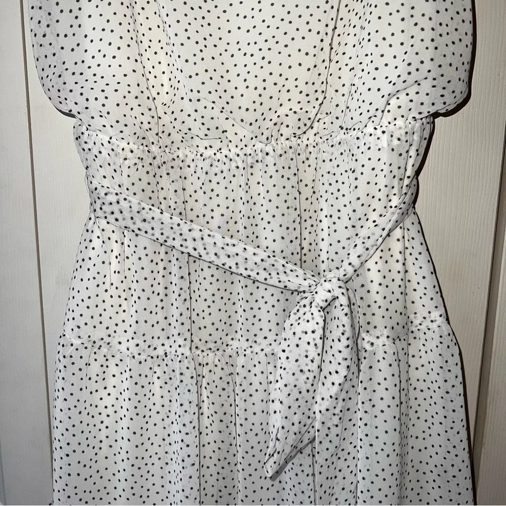 Express Little White Dress Ruffled Peasant Dress Polka Dot Mini Dress Medium